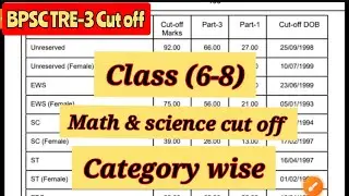 BPSC TRE-3 Cut off class (6-8) | math & science cut off tre 3 | bpsc tre3 cut off | #bpsctre3cutoff