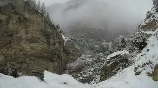 Snowfall in the Valley: Snow-Covered Mountains & River Below, Nuristan, Afghanistan(4K)