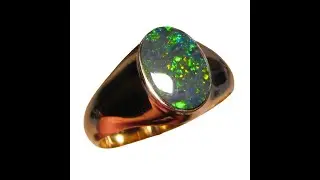 Men's Black Opal Ring Solid 14k Gold Natural Australian Opal - 7406 | FlashOpal