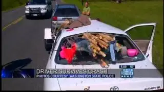 Wash. woman's survives crash of poles thru windshield