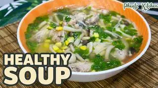 Chicken Soup with Malunggay, Mushroom and Corn