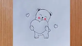 Cute teddy brings love easy pencil drawing ♥️| cute animals drawing‎⁨ | Pencil drawing
