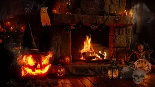 🦇🎃Halloween Fireplace Ambience 🔥 Cozy Crackling Fire & Spooky Gloomy Atmosphere | Deep Sleep & Relax