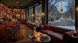 Cozy Winter Cafe Ambience in Paris ☕ Relaxing Jazz Music & Gentle Snowfall for Calm, Stress Relief