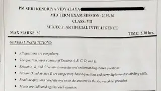 Class-7 Artificial Intelligence (AI) / Question paper session 2025-26, for KV students ￼