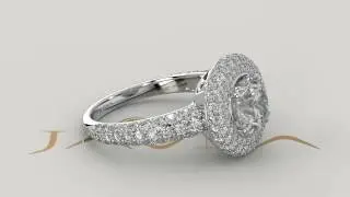 Javda 3 Row Halo Round Diamond Engagement Ring, 14k White Gold