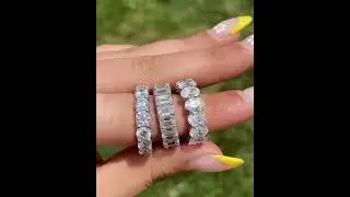 Louily Gorgeous Eternity Diamond Wedding Band Set In Sterling Silver