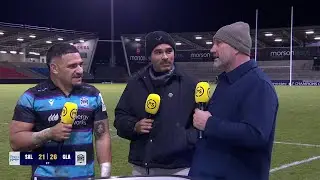Glasgow Warriors' Sione Tuipulotu reacts to Investec Champions Cup win over Sale