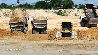 Incredible Excellent Techniques operator bulldozer skiller pushing soil into Mud and  transport soil