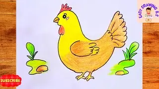 Hen Drawing//How to draw Hen Step by Step//Hen Drawing Colour for Beginners