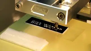 Test Microcarve MV3 engraving on plastic sign blank.