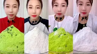 ASMR QIAN WHITE MOUNTAIN ICE EATING WITH HEAVY MATCHA/ MILK POWDER 