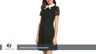 Zeagoo Damen Casual Spitzenkleid Patchwork Bubikragen Kurze &Auml;rmeln Knielang Ballkleid Festliches