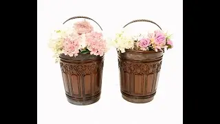 Pair Irish Peat Buckets Gothic Mahogany Planters