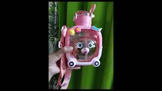 1000ml Cute Bear Sport Water Cup Cartoon Travel Straw Water Bottle With Strap