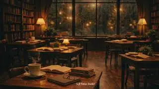 Cozy Library Caf&eacute; ☕📚 | Soft Jazz & Gentle Rain | Focus, Study & Late-Night Work