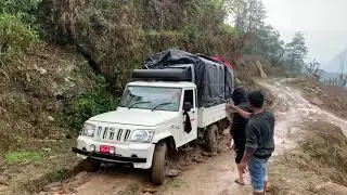 4*4 bolero pickup slipped in Muddy Road in Nepal