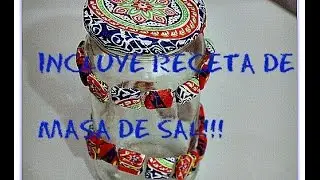 Frasco de vidrio decorado con teselas de masa de sal y decoupage - Decorated Jars - Salt dough tile