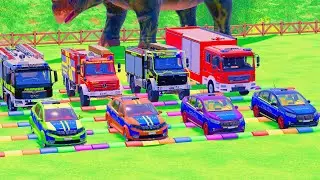 TRANSPORTING POLICE CARS, AMBULANCE, FIRE TRUCK, MIXER CEMENT, COLORFUL CARS FARMING  SIMULATOR 22 #