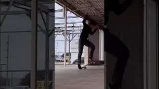 Nollie 540 flip in a striped sweater at an abandoned skate spot in Austin, Texas #skateboarding