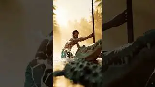 Fight for Life 🐊 vs🧍One man, two deadly crocodiles  #aivideo #crocodile