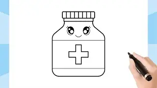 HOW TO DRAW A CUTE MEDICINE BOTTLE, EASY STEP BY STEP
