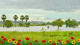 Peaceful Rain & Birds in Blooming Fields | Ultimate Stress Relief