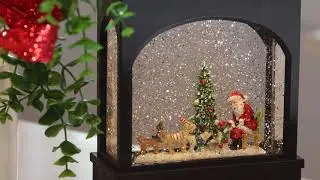 Santa And Dogs Lighted Water Lantern Battery Operated Globe