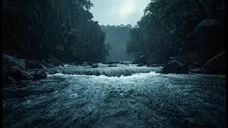 Relaxing Rainy River in Indonesian Tropical Forest | Cinematic Nature Ambience 4K