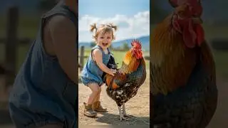 Toddler Takes On Giant Rooster | Adorably Unexpected Farm Moment #shortvideo #shorts #aiart