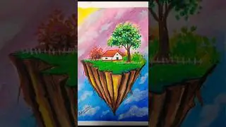 Magical Floating Land Drawing | Easy Oil Pastel Landscape Tutorial