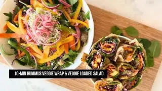 Easy 10-Minute Hummus Veggie Wraps & Salad | Healthy Meal Prep