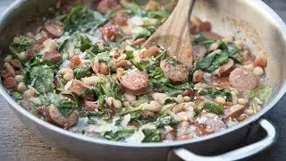 Skillet Sausage and White Beans with Spinach