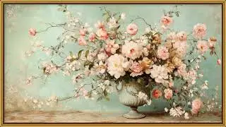 Elegant Vintage Floral Art &ndash; Gold Frame TV Screensaver | Silent Ambient Video Flowers Wallpaper