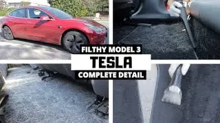DIRTIEST TESLA EVER?!?!? Tesla 3 | CARPET CLEANING and Satisfying Car Detail Transformation! ASMR