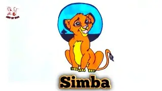 How to draw a Simba Cartoon |Easy Pencil Drawing with colours for Kids.
