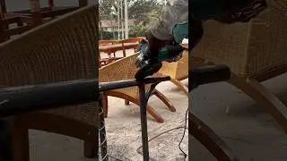 How angle grinding is done on our rattan chair frames. #diywoodworking #diy