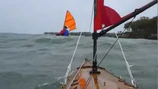 Kayak Sailing with high winds on Lake Erie