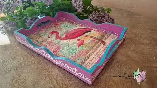 How to decoupage a tray with rice paper and crackle varnish? #stamperia #decoupage #ricepaper 🦩