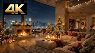 🏔️🔥 Cozy Mountain Fireplace View in 4K | Relaxing Music, Warm Cabin Vibes, 1+ Hour