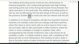 TOEFL Reading and Listening Passage: Chemical and Physical Properties of Salt