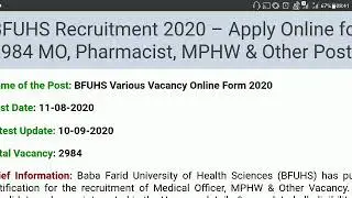 BFUHS - BABA FARID UNIVERSITY OF HEALTH RECRUITMENT 2020 || 2984 Post