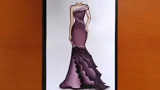 رسم تصميم أزياء فساتين طويلة