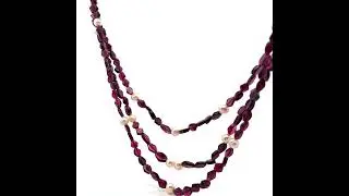 Natural Garnet Fancy 6mm & Pearl Multi Layered Gemstone Necklace