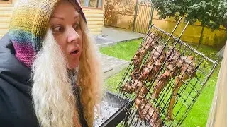 Осеннее настроение Зимой🤔,главное не спалить баранину😁we fry kebabs