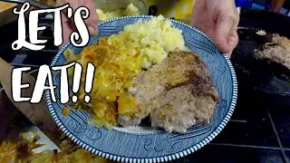 Southern Fried Pork Chops With Mashed Turnips And Potatoes And Skillet Cabbage