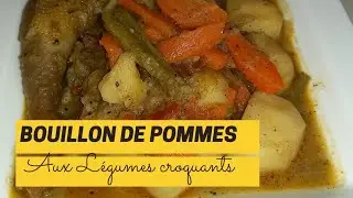 BOUILLON DE POMMES AUX LEGUMES CROQUANT ET AU POULET.