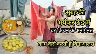 🌄सुबह की भयंकर ठंड में बिना 💁आलस कैसे🏡घर किचन केअनगिनत काम करती हूं |बच्चों का स्कूल लंचआलू पराठा💞