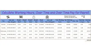 Calculate Working Hours Excluding Break Time, Overtime & Over Time Pay For The Payroll In Excel BPO