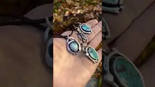 Turquoise, larimar and Mohave purple turquoise, Fire sculpted sterling setting